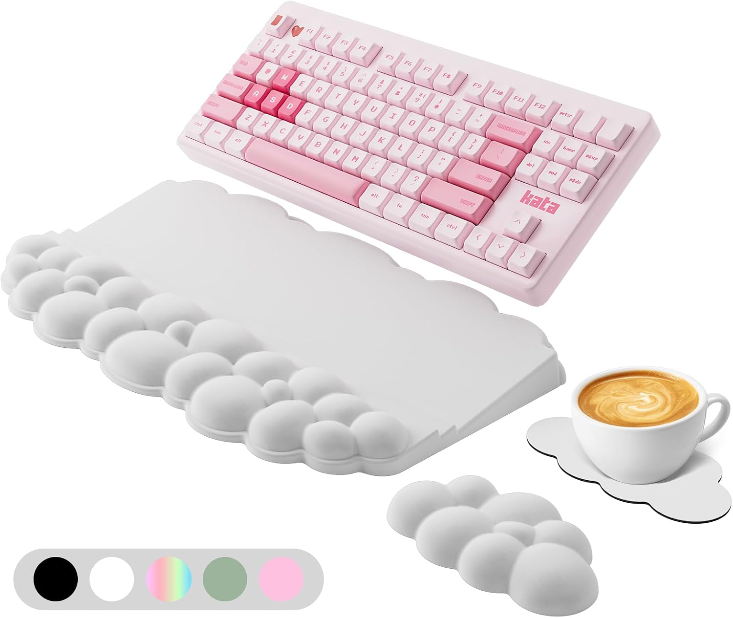 Ergonomic Wrist Rest for Keyboard and Mouse, Cloud Keyboard Stand Pad | Soft Memory Foam Keyboard Riser Holder with Wrist Pad, Easy Typing, Pain Relief, Comfort for Office, Work, Gaming – White