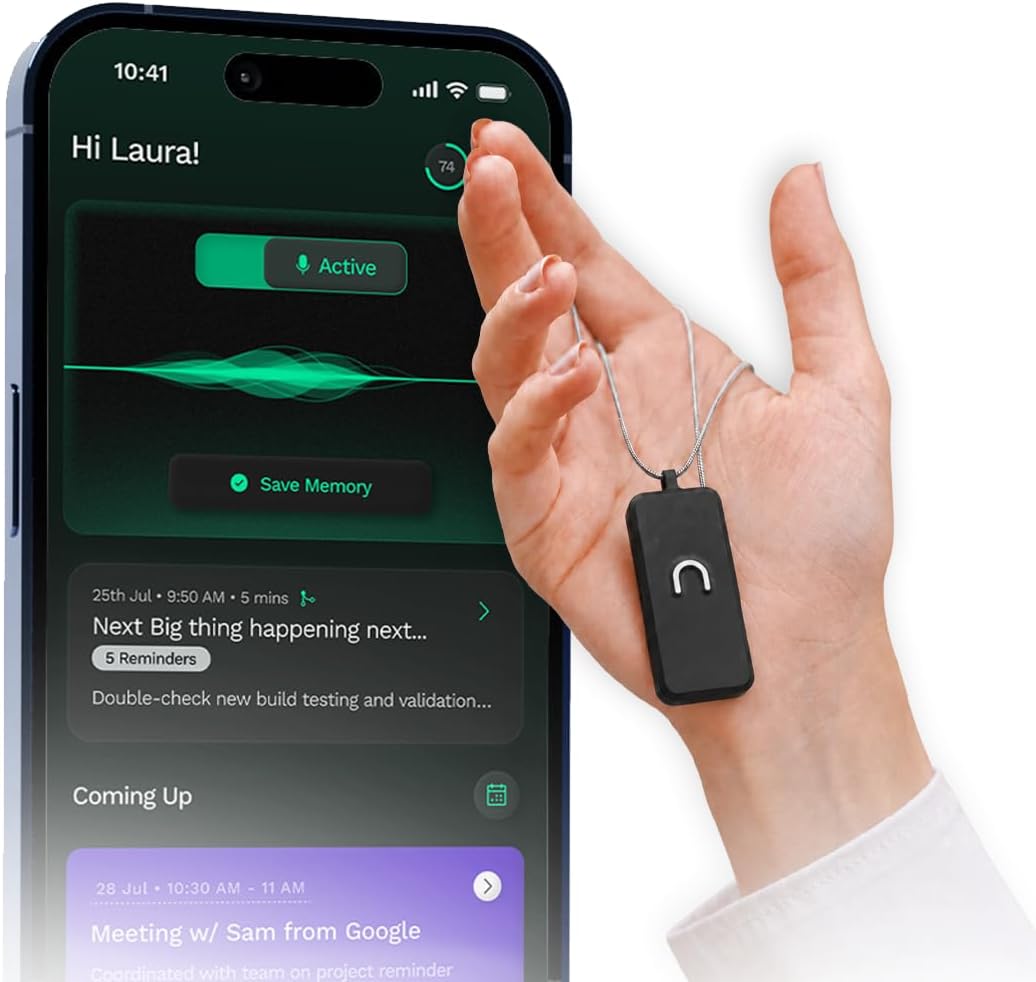 NeoSapien Neo 1 AI Wearable Assistant – Capture Meetings, Conversations & Ideas with AI Summaries, Action Items, Notes & Reminders, No Monthly Cost, Lifetime Free Subscription – Black