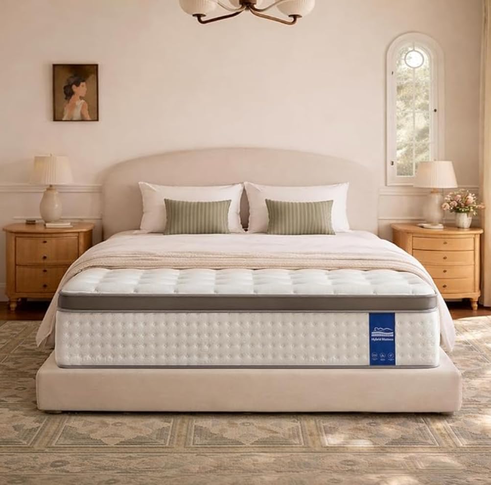 Queen Mattress – 14 inch Hybrid Mattress Queen Size in a Box, Memory Foam Mattress with Pocket Springs, Medium Firm, Pressure Relief & Motion Isolation, CertiPUR US Certified