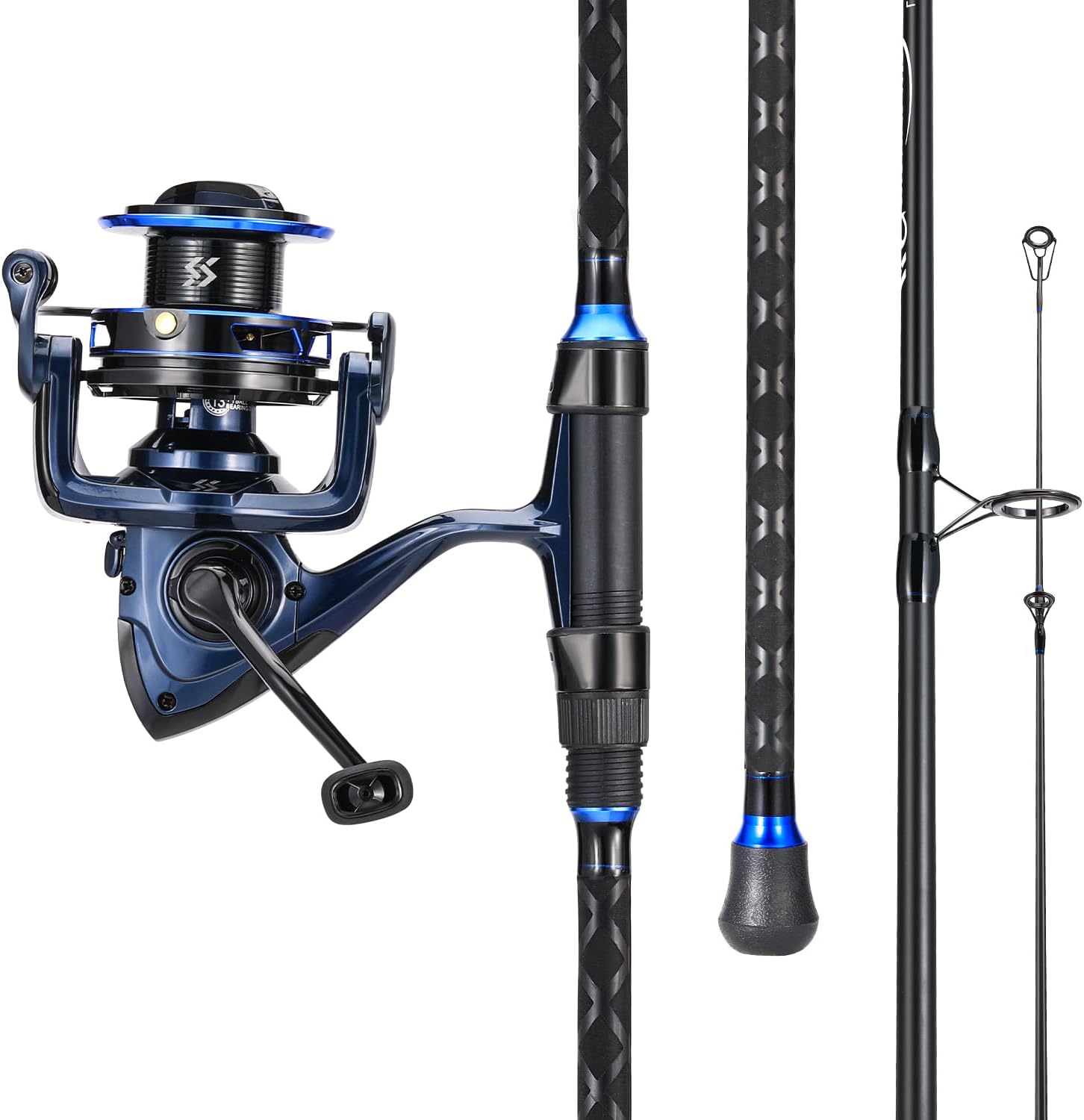 SOUGAYILANG Surf Fishing Rod and Reel Combo, Heavy 3-Piece Travel Spinning Rod with Reel for Red Drum, Striped Bass, Beach & Saltwater Fishing(9’/10’/11’/12′)