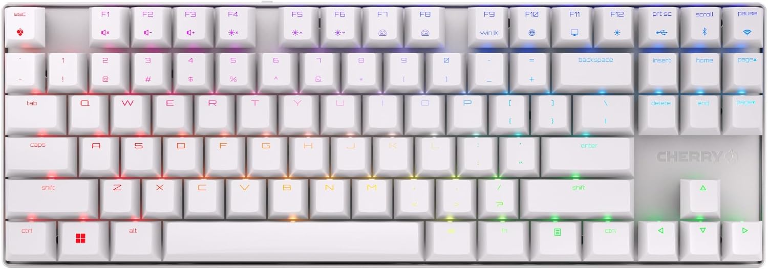 Cherry MX 8.2 TKL Wireless, Tenkeyless Mechanical Gaming Keyboard, Bluetooth, 2.4 GHz & Wired Mode, incl. Metal Case for Safe Transport, MX Brown Switches, White