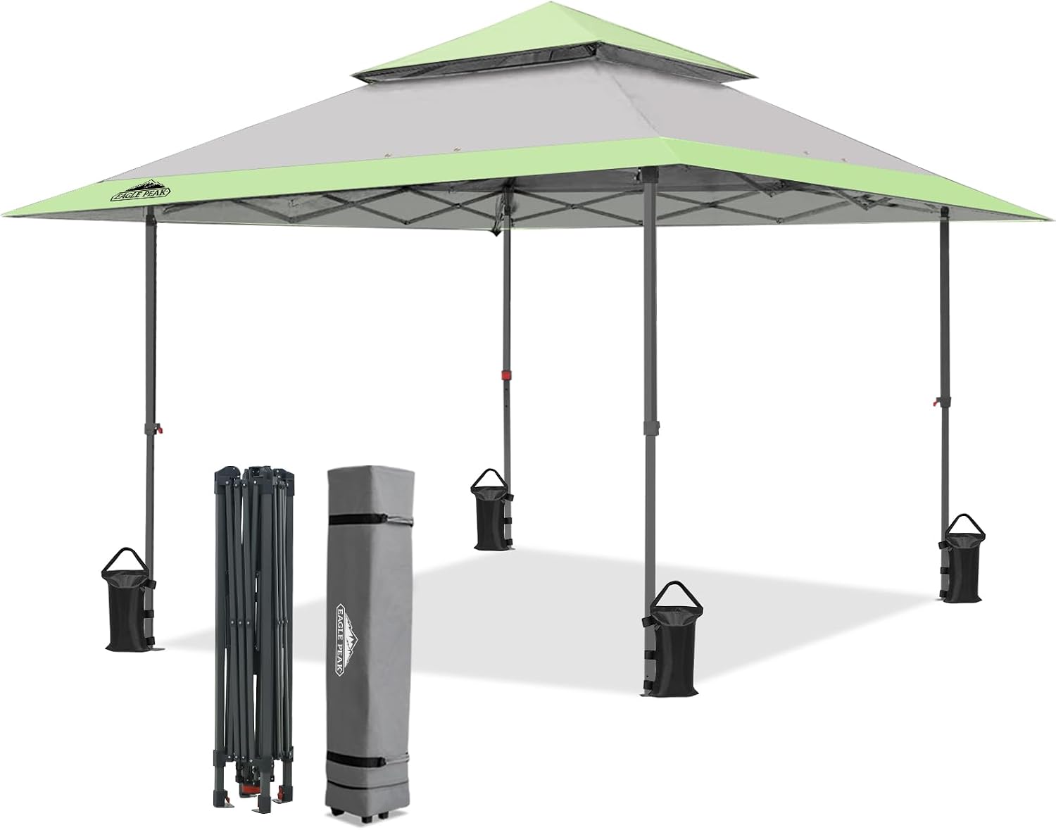 EAGLE PEAK 13×13 Straight Leg Pop Up Canopy Tent Instant Outdoor Canopy Easy Single Person Set up Folding Shelter w/Auto Extending Eaves 169 Square Feet of Shade (Gray)
