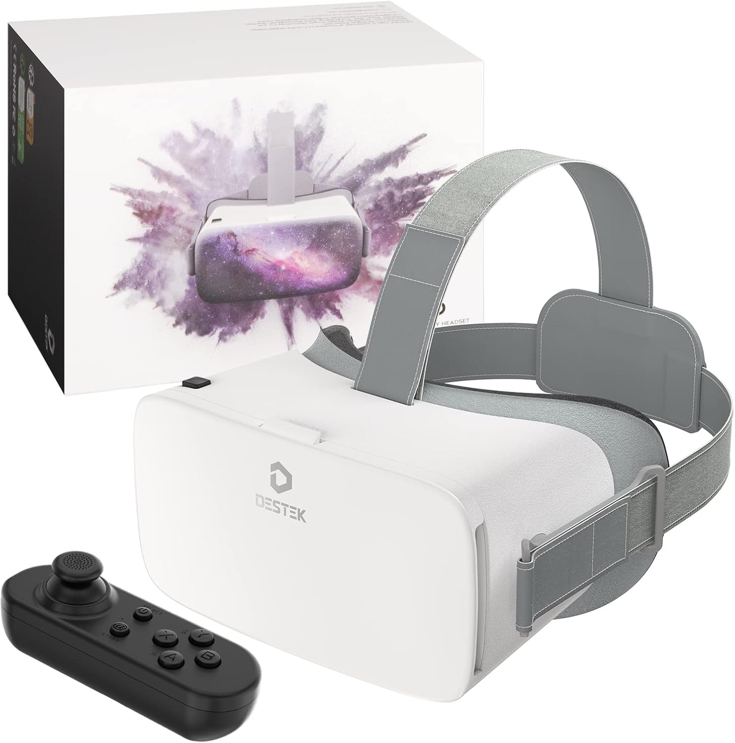 DESTEK V5 VR Headset for Kids & Phone (5.5-7.0in Screen) w/Controller & 128 Premium VR Apps, Touch Button for YouTube VR Movie,110° FOV Anti-Blue Light HD Lenses for iPhone & Samsung – White