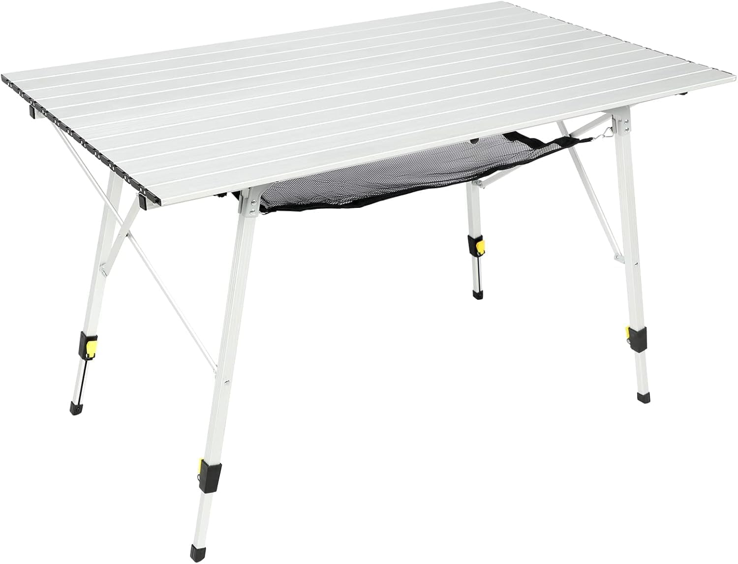 Portal Camping Table Portable Foldable with Adjustable Legs, Aluminum Folding Table Roll Up Table with Carrying Bag for Outdoor, Beach, Picnic, Backyards, BBQ and Party, Silver, Big