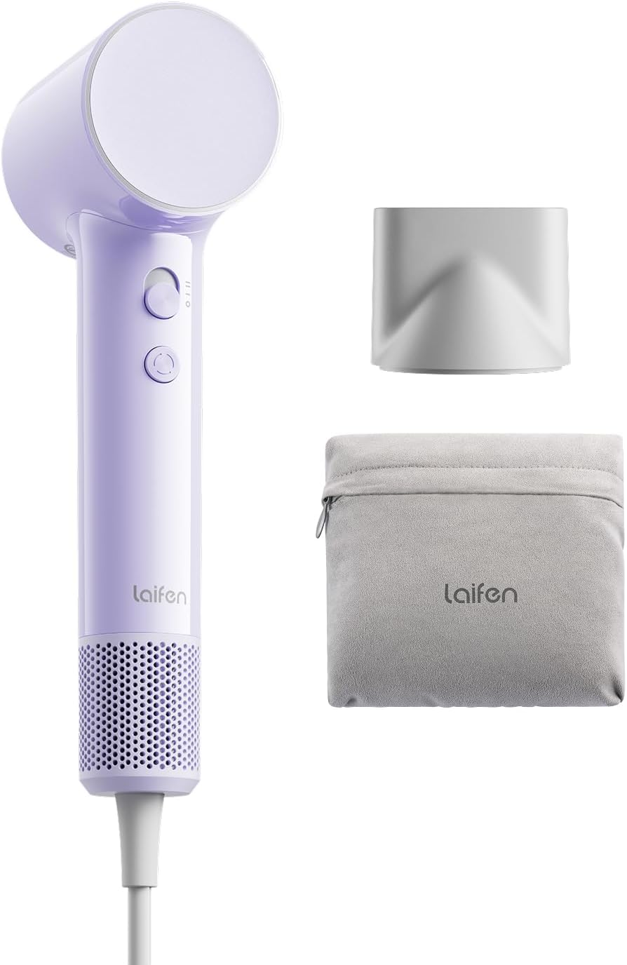 Laifen Air Hair Dryer, Lightweight and Palm-Sized Compact, 15× High-Speed Drying with 110, 000 RPM Powerful Motor, Smart Temperature Control, 200 Million Negative Ions, 5 Modes & 2 Airspeeds, Purple