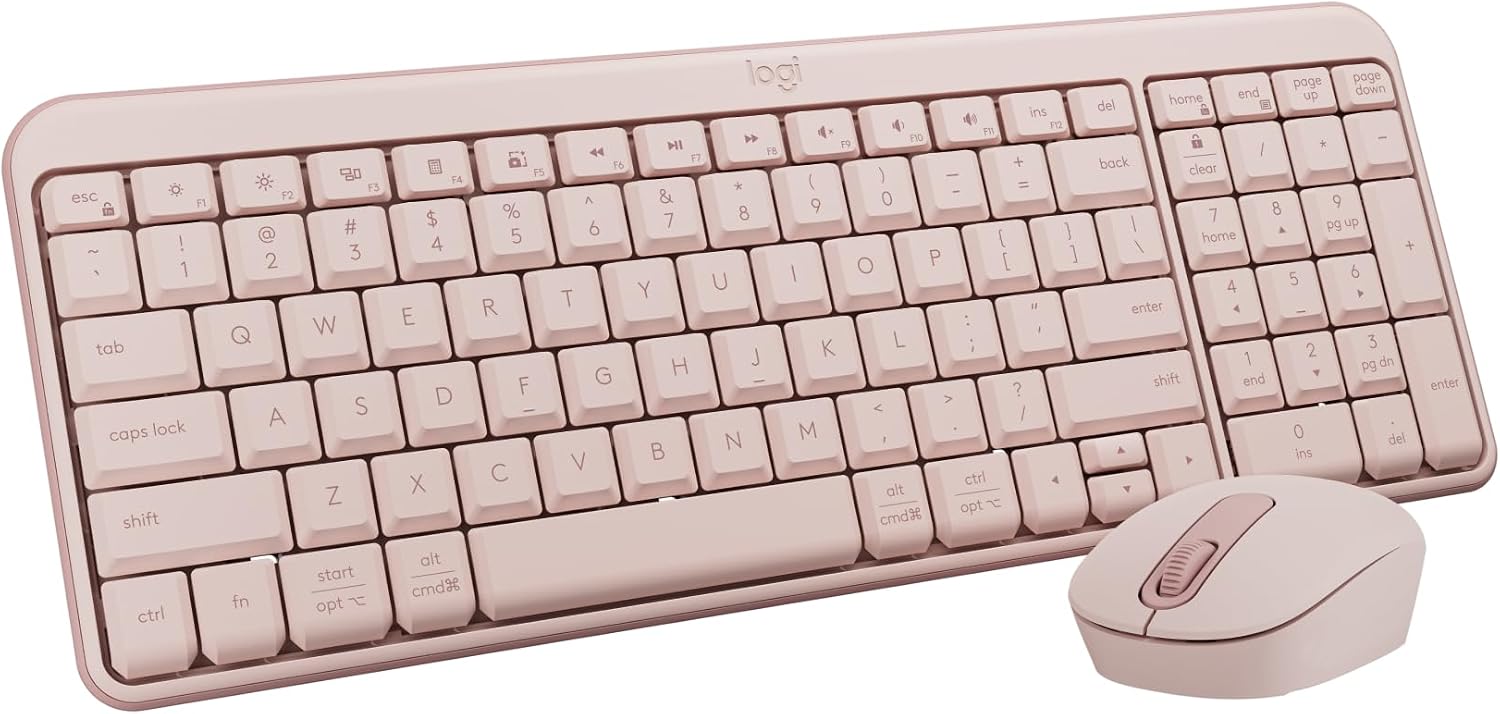 Logitech MK250 Bluetooth Wireless Mouse and Keyboard Combo: Fast & Easy Connectivity, Compact Wireless Keyboard, Ambidextrous Mouse, Durable Build – Windows/MacOS – Rose