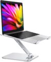 RIWUCT Foldable Aluminum Alloy Laptop Stand for Desk, Height Adjustable Ergonomic Computer Stand for Laptop, Portable Laptop Riser Holder Printer Stand Compatible with MacBook Pro Air/HP/Dell 10-16″