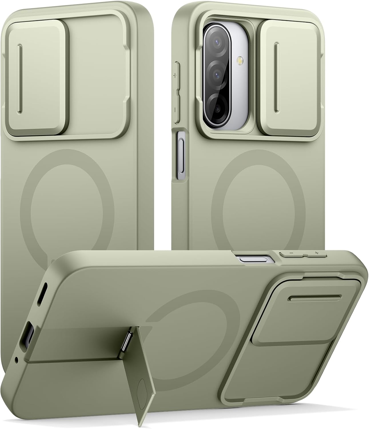 SURITCH for Samsung Galaxy A17/A26 5G Case, Compatible with MagSafe, Shockproof Bumper Cover Slim Magnetic Protective Cases with Camera Cover & Adjustable Metal Kickstand for Galaxy A17/A26 5G, Green