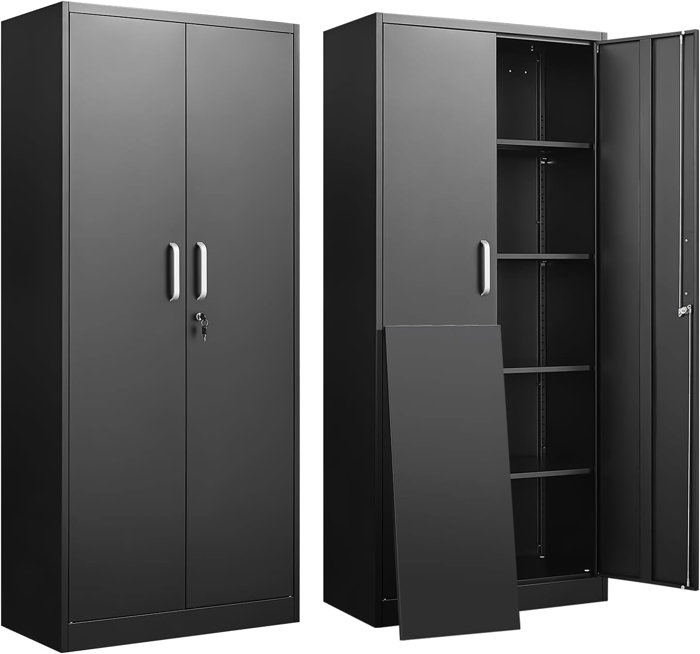 Guizeeopo Metal Storage Cabinet with Adjustable Shelves, Garage Storage Cabinets with Doors and Shelves, File Cabinets for Home Office, Kitchen Pantry Cabinet, 71’H, Black