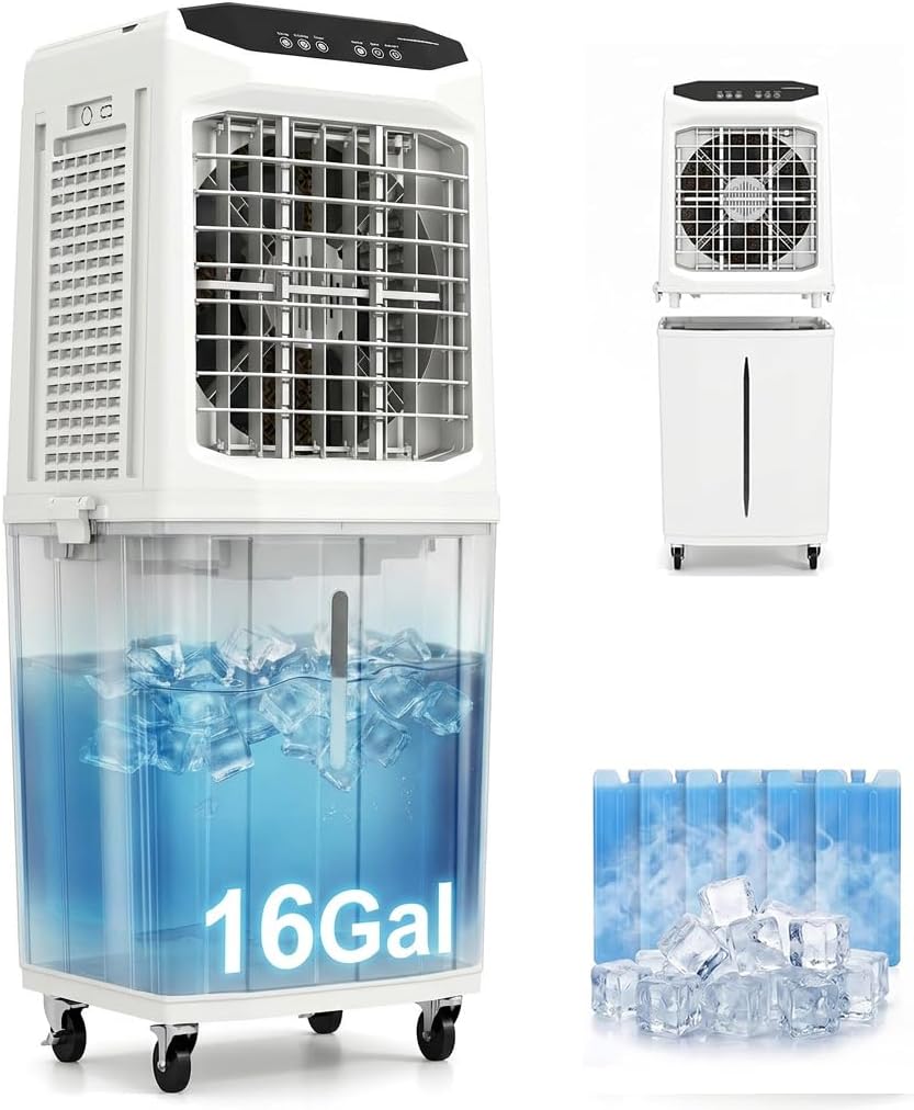 Auertech 16 Gal Evaporative Air Cooler, 5000CFM Detachable Swamp Cooler | Windowless Air Conditioner, 120° Oscillation,12H Timer, 6 Ice Packs, Indoor & Outdoor, Garage Patio