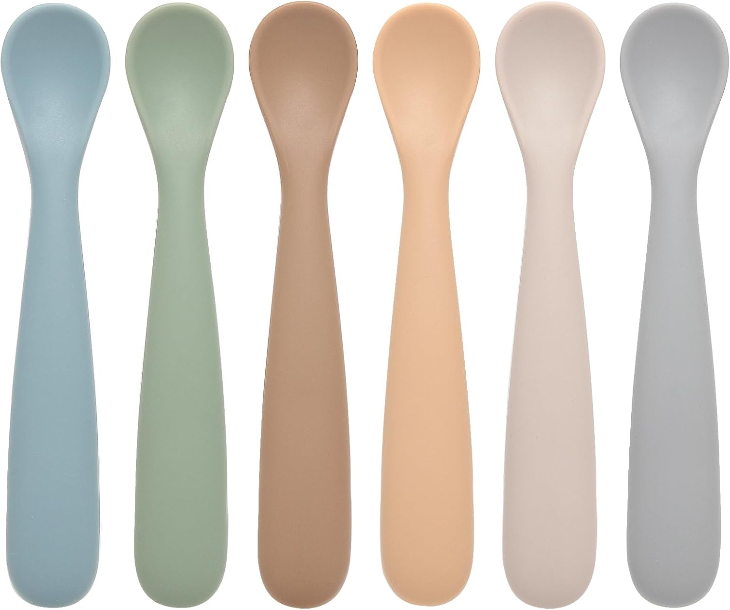 Eascrozn Baby Spoons, 6 Pack First Stage Silicone Feeding Spoons, Soft Tip Feeding Baby Utensils, Baby Led Weaning Supplies Training Spoons, Dishwasher and Boil Safe