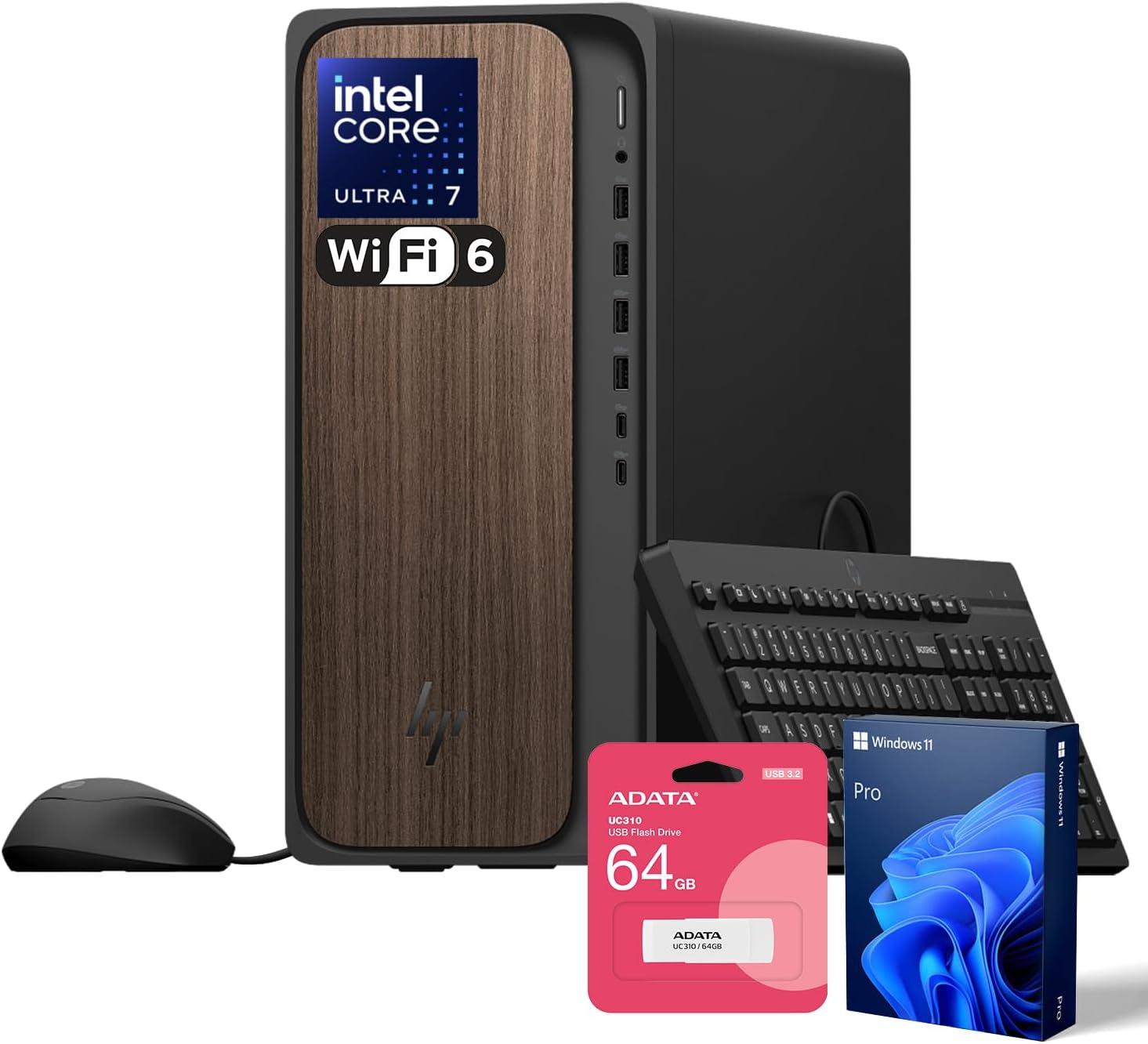 HP OmniDesk(Envy Next Brand) M03 Premium Business Next Gen AI PC Desktop, Intel Core Ultra 7 265, 32GB DDR5 RAM, 2TB SSD, W11P, USB-C, Wi-Fi 6, Wired KB & Mouse, Bundle with ADATA 64GB USB Flash Drive