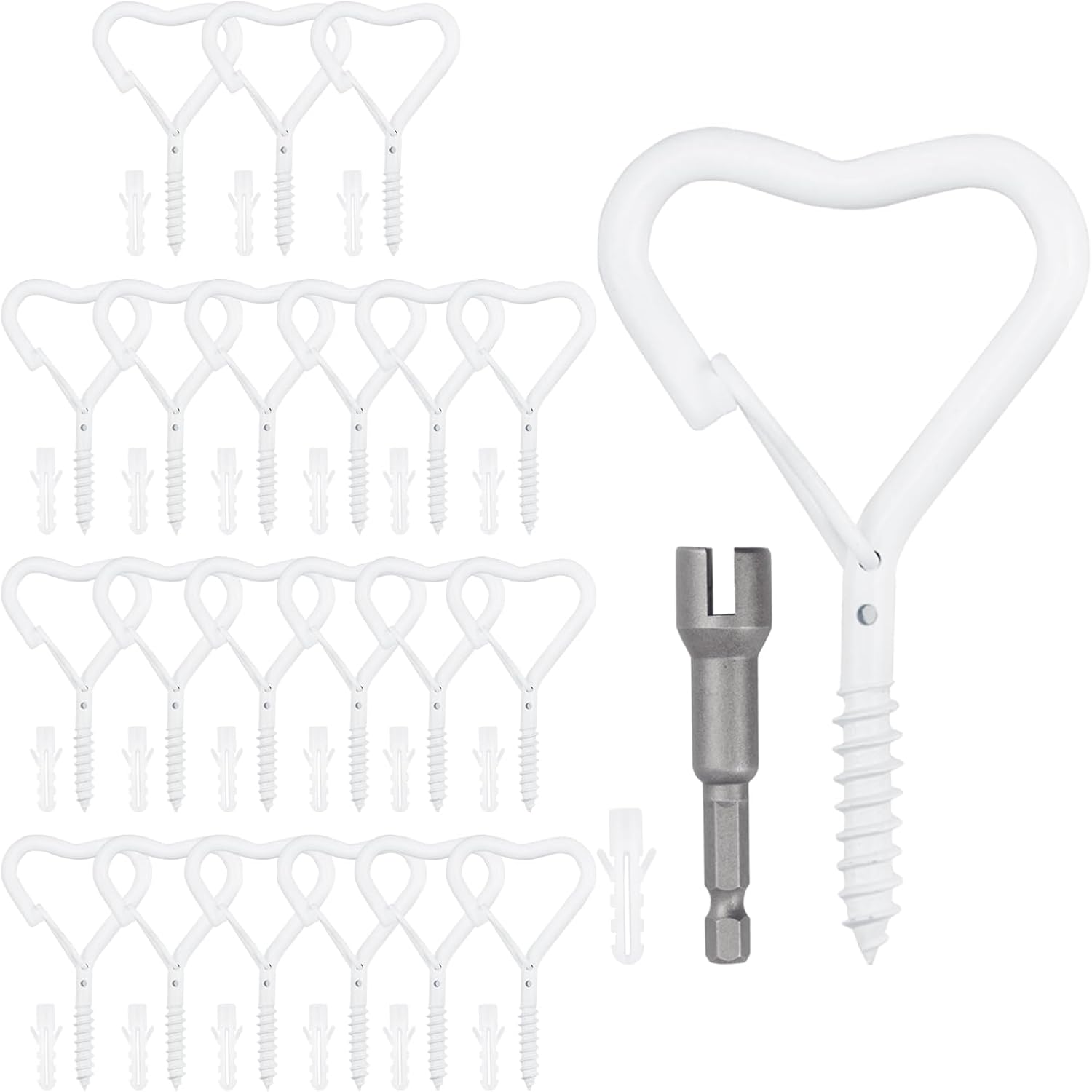Heart-Shaped Screw Hooks for Hanging – Decorative Hooks for Indoor and Outdoor Spaces, Perfect for String Lights, Plants, Wind Chimes, Bird Feeders and Party Décor (White, 22 pcs)