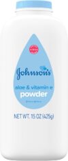Johnson’s Baby Powder with Naturally Derived Cornstarch, Aloe & Vitamin E for Delicate Skin, Hypoallergenic, Free of Parabens, Phthalates & Dyes for Gentle Baby Skin Care, 15 oz