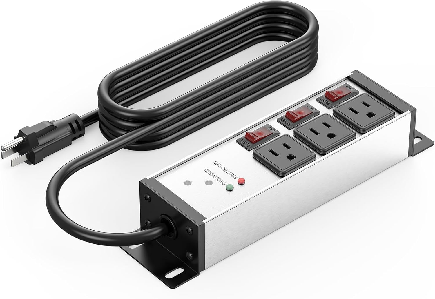 CCCEI 3 Outlets Heavy Duty Surge Protector, 12 Gauge, Silver, 6FT, 1 | 20 Amp Individual Switches, Outdoor Extension Cord, Wall Mount Plug Extender, Grounding, Appliance, Garage Metal Power Strip