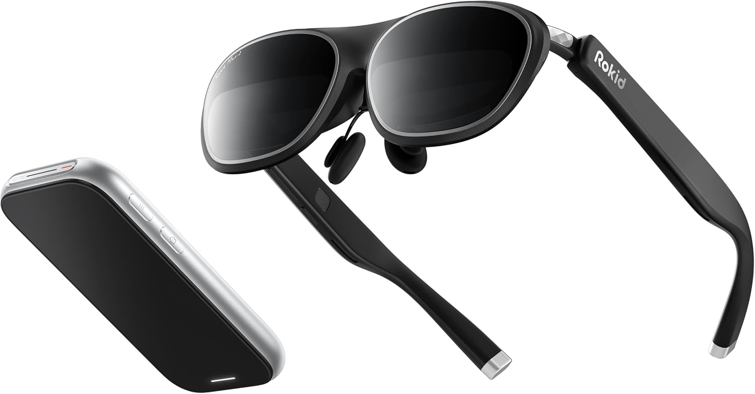 Rokid AR Spatial Video Glasses with 3-Screen Display, Max2 Black AR Glasses & Station2 Spatial Computer with 360″ Micro-OLED, 120Hz OLED, 600 Nits, Multi-Tasking for Gaming
