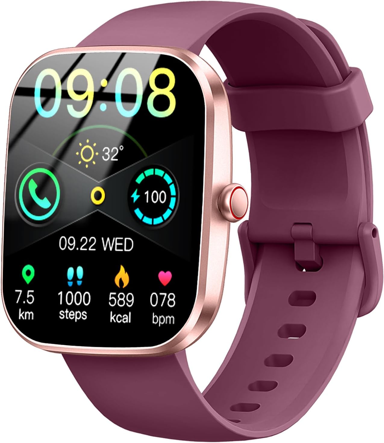 Smart Watch(Answer/Make Call), 1.91″ HD Smartwatch for Men Women with Heart Rate/Sleep Monitor/Pedometer/Calories, 113+ Sports Fitness Watch Tracker, IP68 Waterproof Step Counter for Android iOS-Wine