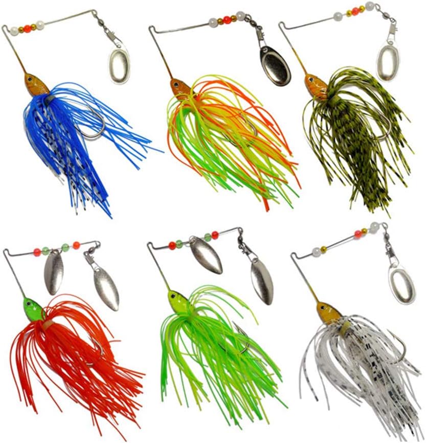 6 Pcs Bass Spinner Baits, Spinner Baits for Bass Fishing Trout Salmon Hard Metal Spinnerbaits