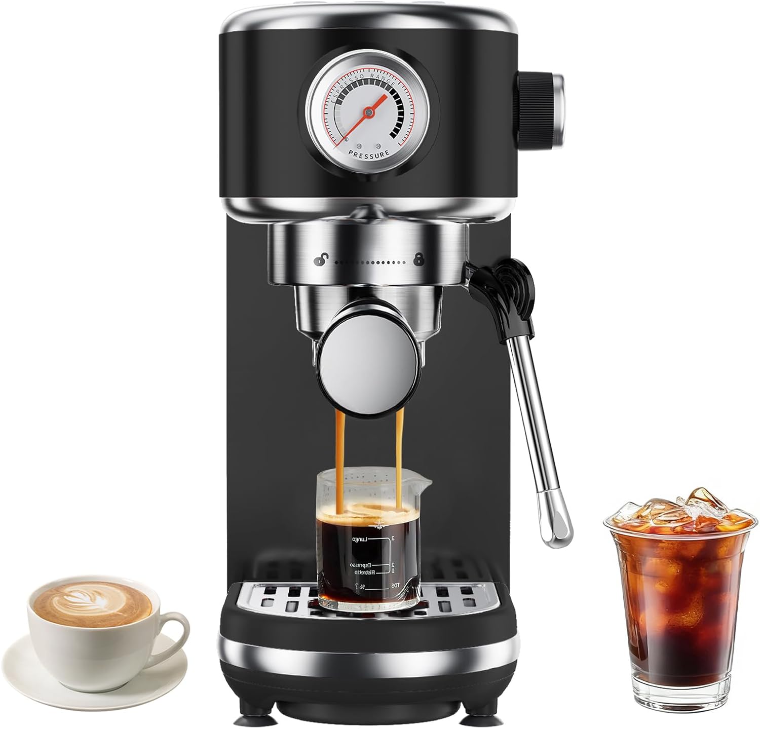 Atatix 20 Bar Espresso Machine with Milk Frother, Professional Compact Espresso Maker, Stainless Steel Coffee Machine with Precise Temp Control & 44oz Removable Water Tank for Latte, Cappuccino, Black