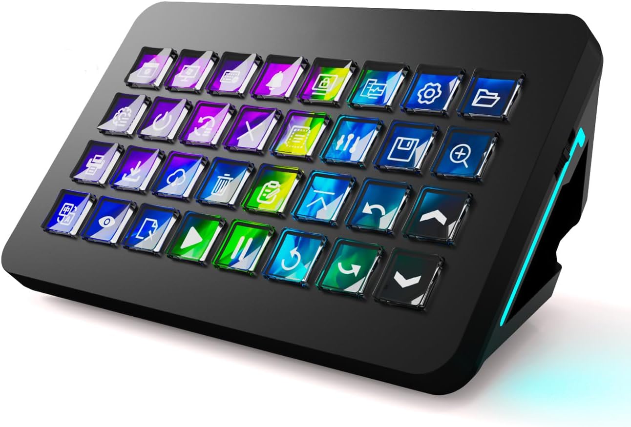 TreasLin/VSDinside XL Streaming Deck & Macro Keypad – 32 Customizable Keys with Scroll Wheels + RGB Light, Programmable Shortcut Keyboard for Gamers Creators Work on OBS Twitch Zoom Teams PS Excel
