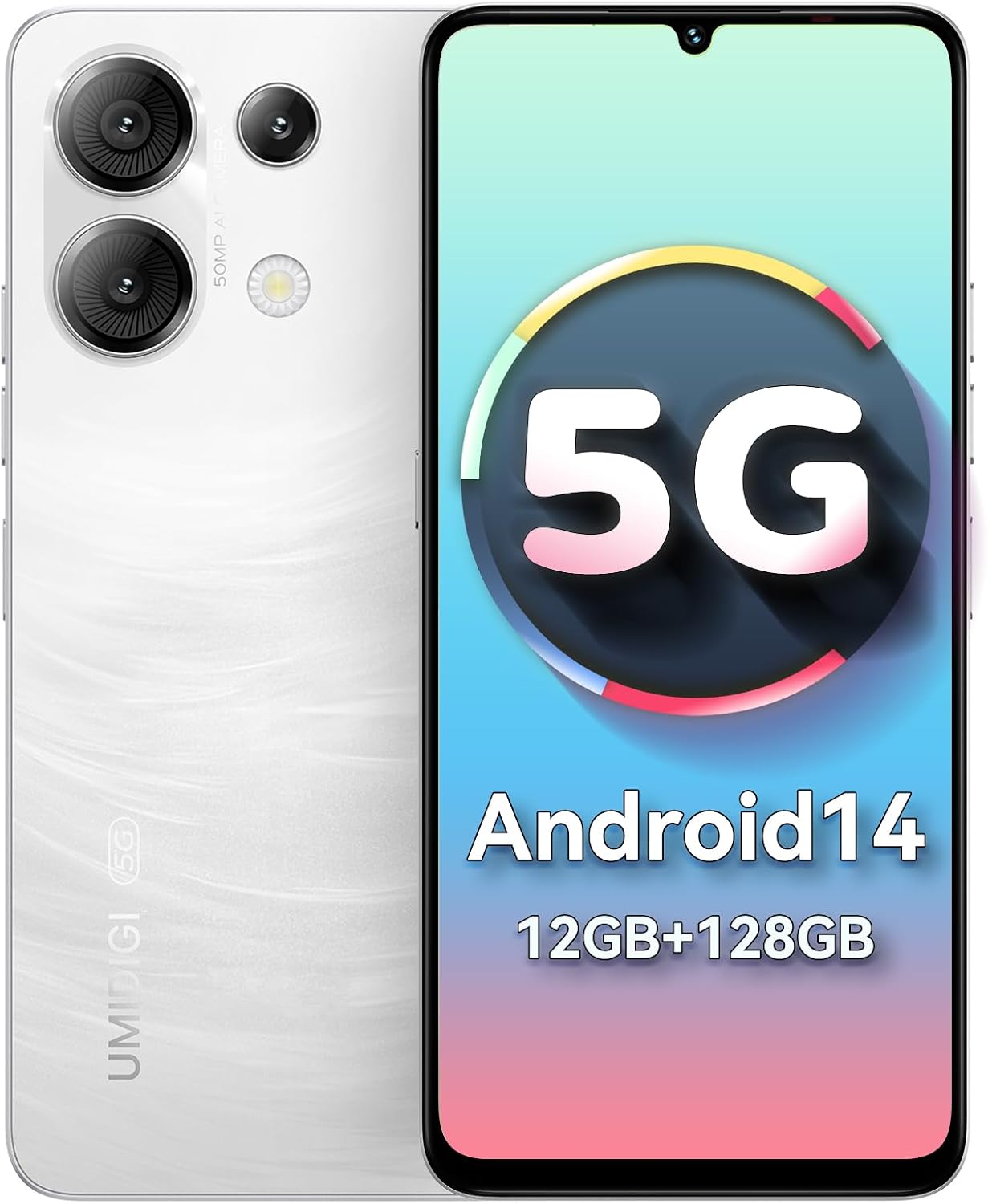 UMIDIGI G9 5G Cell Phone, Android 14 Unlocked Phones, 12(6+6) GB +128GB/1TB TF Expand, 5G Dual SIM, 50MP Camera, 6.75″ HD+ 90Hz Display, AI Face & Fingerprint Unlock, 5000mAh Android Phone White