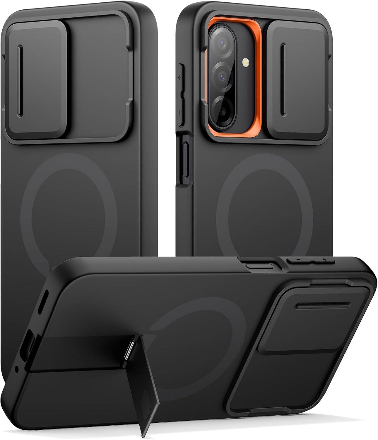 SURITCH for Samsung Galaxy A17/A26 5G Case, Compatible with MagSafe, Shockproof Bumper Cover Slim Magnetic Protective Cases with Camera Cover & Adjustable Metal Kickstand for Galaxy A17/A26 5G, Black