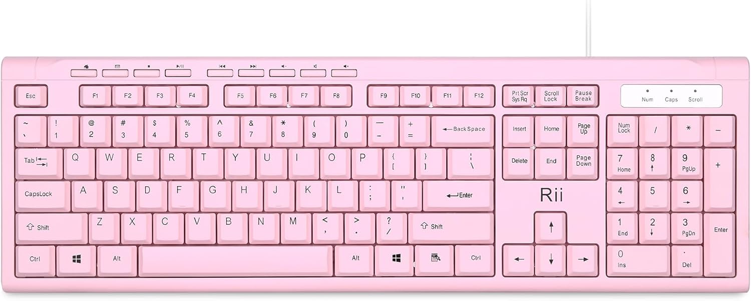 Rii RK907 Ultra-Slim Compact USB Wired Keyboard for Mac and PC,Windows 10/8 / 7 / Vista/XP(Pink)