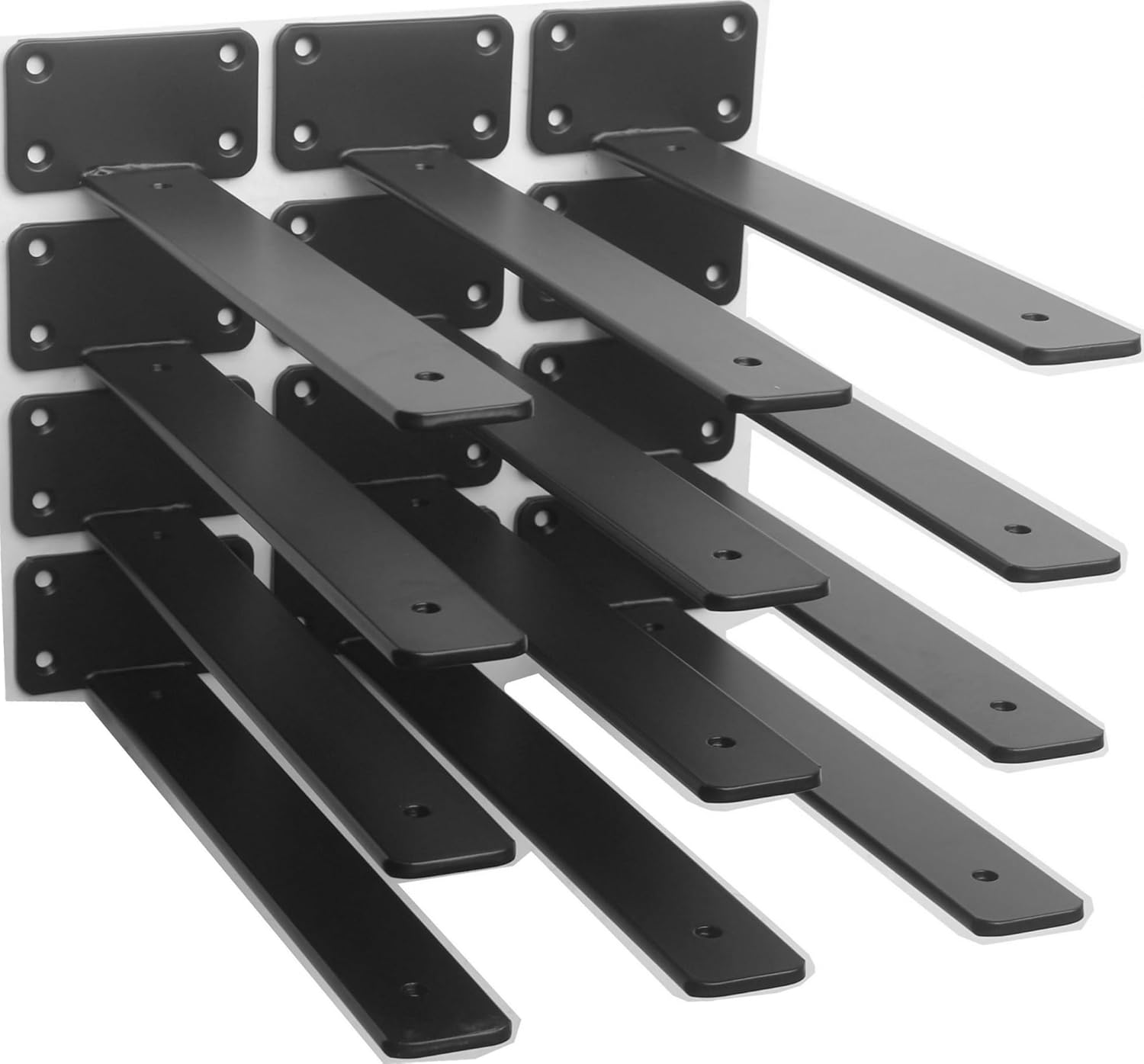 12 Pack – 10 inch Black Hidden L Shelf Bracket (1/5 Inch Thicked) Iron Floating Shelf Brackets Rustic Industrial Metal Brackets for Shelf Support