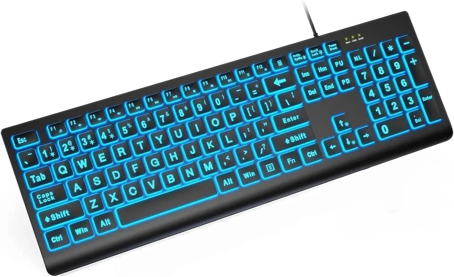 SABLUTE K11PRO Large Print Backlit Keyboard, 3X Larger Font Wired USB Lighted Computer Keyboard with 7-Color LED Illuminated Keys, Desktop Workstation Keyboard Compatible for PC Laptop Windows