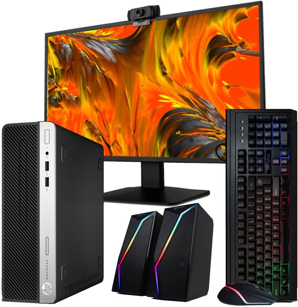 HP Windows 11 Desktop Computer | 16GB RAM + 500GB SSD | Intel i5 | 16GB RAM + 500GB SSD | 24″ LCD | WiFi 6 AX200 + BT | RGB Keyboard/Mouse + Speakers | Webcam | Home or Office PC (Renewed)