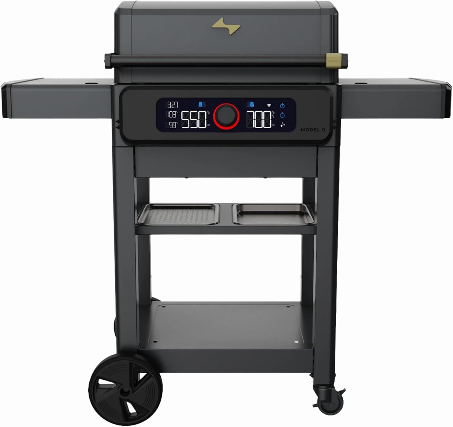 Current® Model G+ Dual Zone Electric Grill, Smart Electric Outdoor Grill with 200-700°F Range for Searing & Roasting, Independent Heat Zones, Apartment-Friendly & Weather-Resistant, Slate