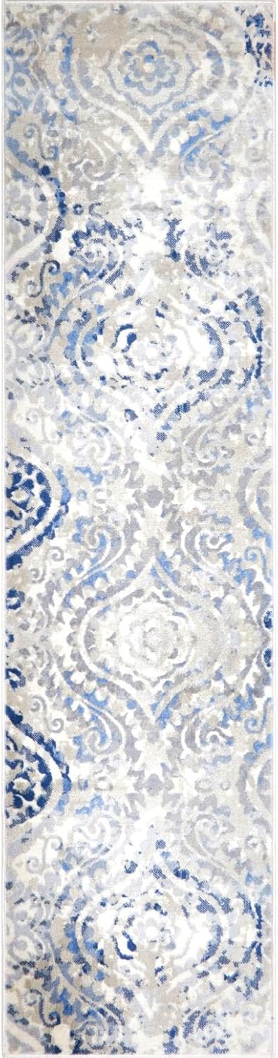 Home Dynamix Melrose Audrey Area Rug, 2×7 Runner, Ivory/Blue