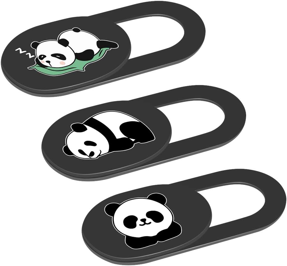Laptop Camera Cover Slide, 0.02 Inch Ultra Thin Cute Panda Camera Cover for MacBook Pro Laptops Smartphone Mac PC Tablets for Echo Spot Show, Webcam Cover Protecting Your Visual Privacy (Panda-Black)