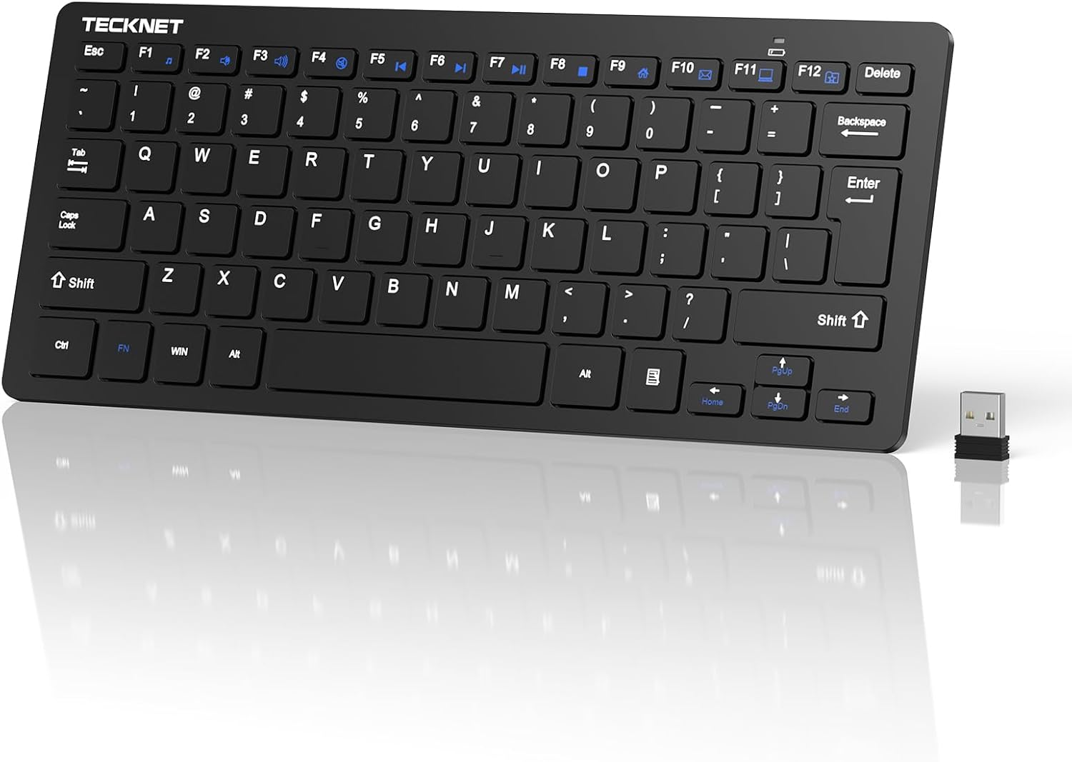 TECKNET 2.4G Wireless Keyboard – Mini Compact Keyboard with Media Hotkeys, 12-Month Battery Life, Compatible with PC, Desktop, Laptop, Smart TV – Black