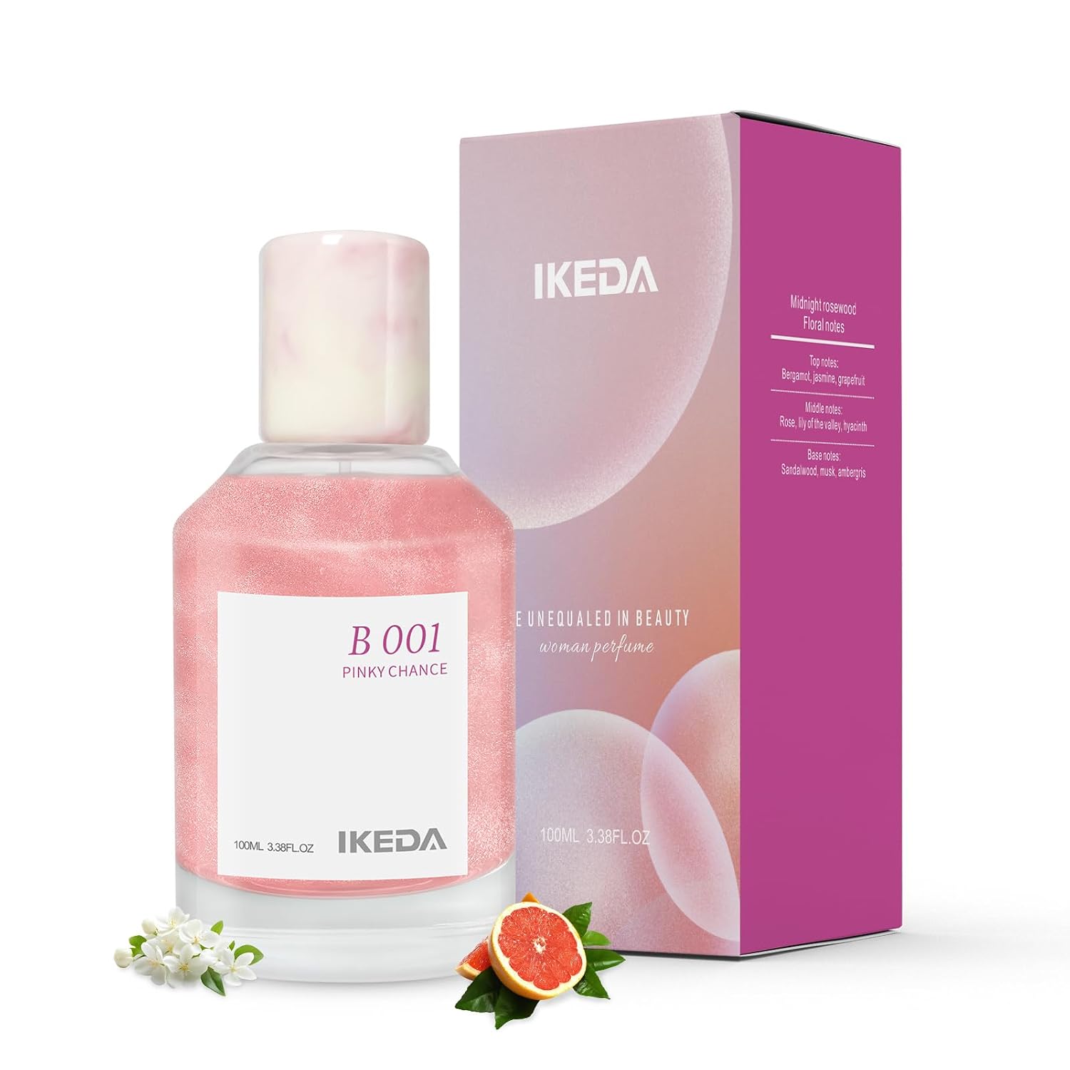 Women Perfume,Eau de Parfum 100ml Mini Bottle Long Lasting Fragrance, Jasmine,Rose,Myrtle Sandalwood Scents Fruity Notes Gift for Girl (Pink Meet)