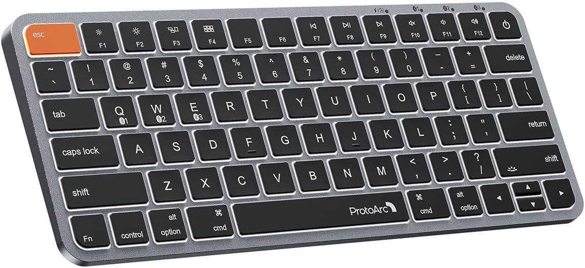 ProtoArc Bluetooth Keyboard for iPad, K90-A Backlit Compact Wireless Keyboard for Mac, Multi-Device, Low Profile, Rechargeable, Compatible with MacBook Pro/Air/Neo, iMac, Not for Windows – Space Gray