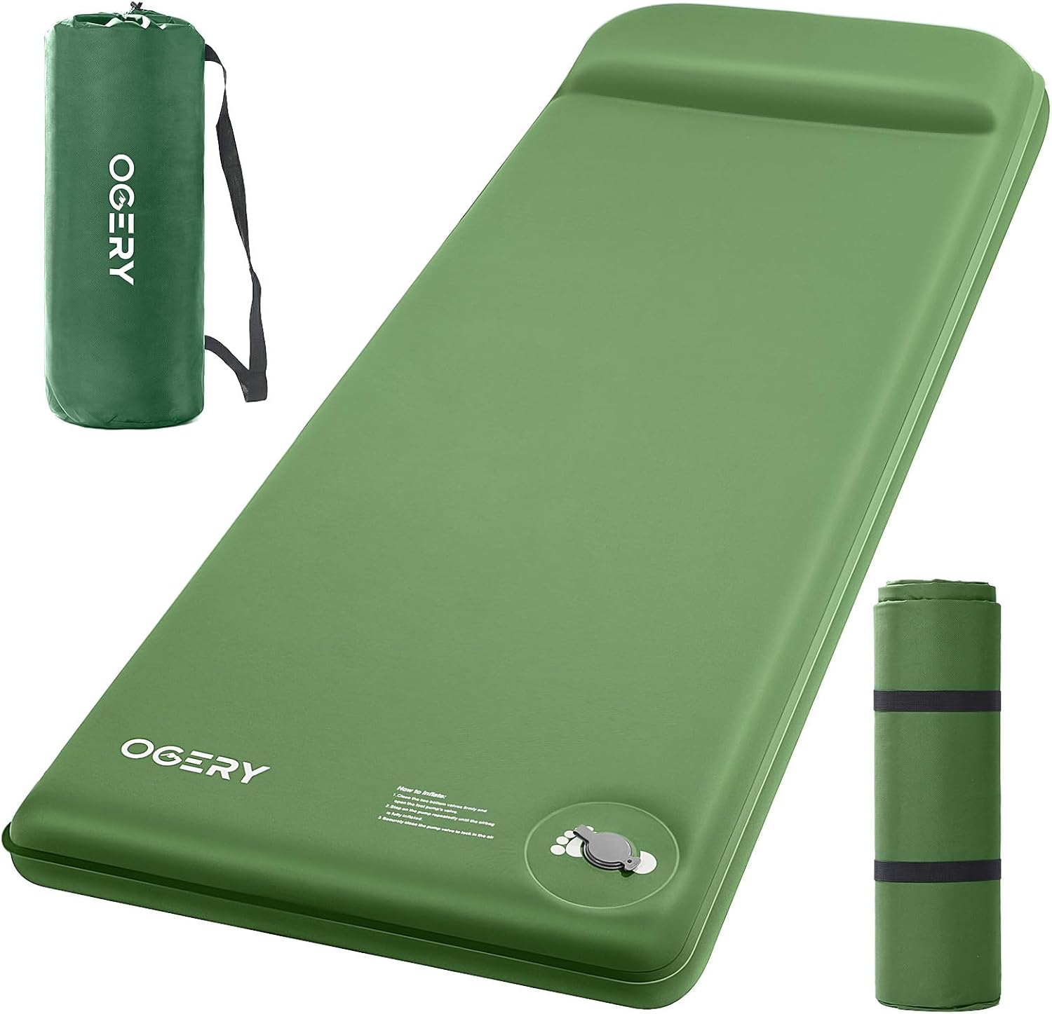 OGERY Self-Inflating Sleeping Pad with Built-in Foot Pump, 3″ Memory Camping Mattress Pad, Quiet & 9.5 R-Value Insulated Sleeping Mat Camping Essential Gear for Car Tent Camping