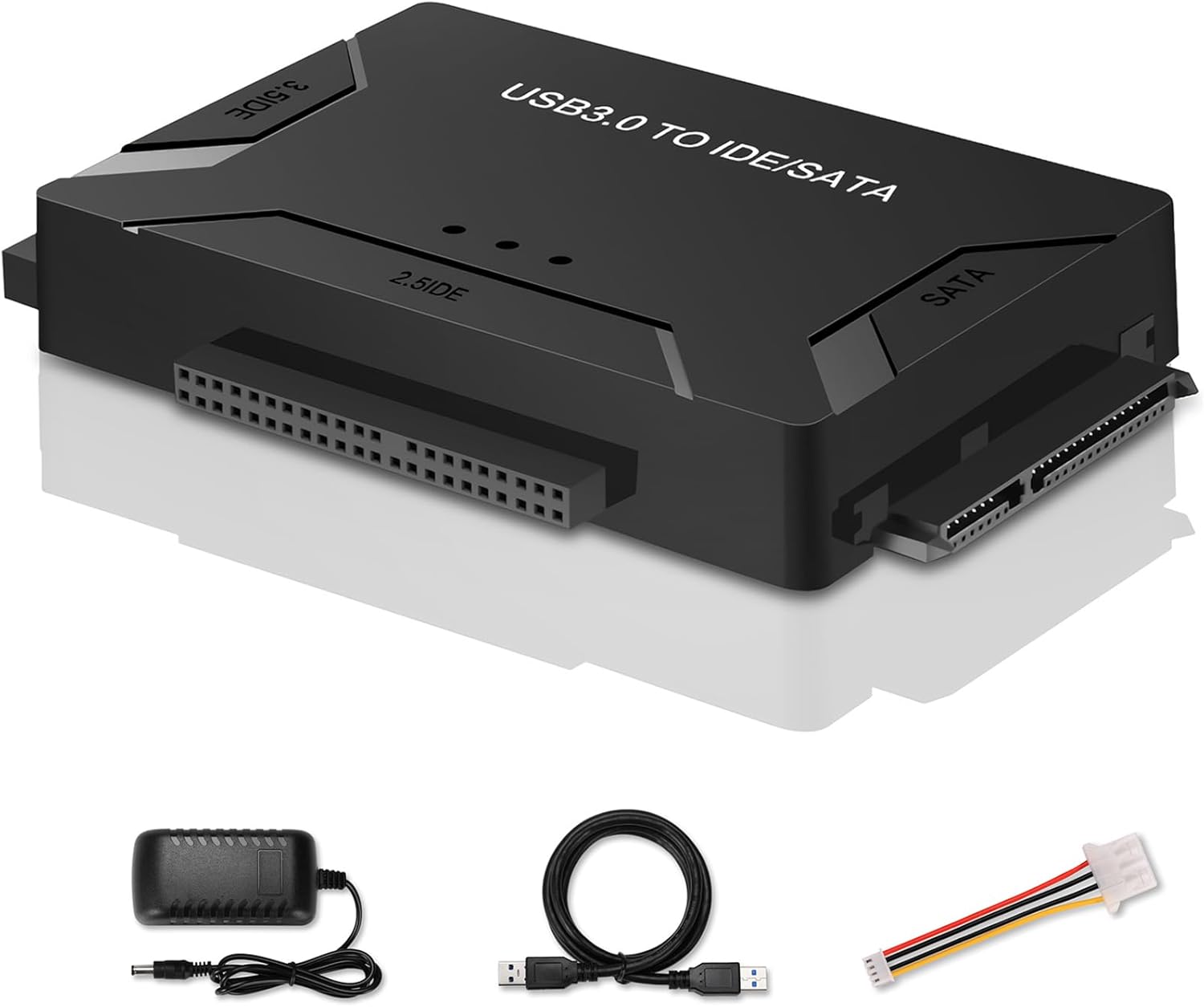 USB 3.0 to IDE SATA Adapter Hard Drive Reader for 2.5/3.5 HDD/SSD Hard Drive Disk, External Ultra Recovery Conveter Cable Includes 12V Power Adapter Support Support UASP, 6TB – Black