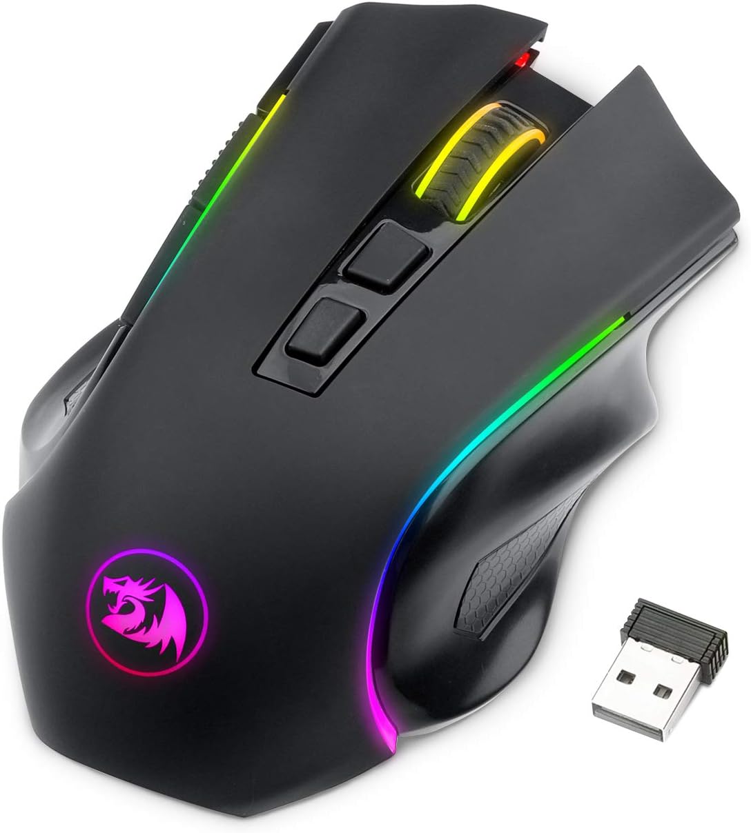 Redragon M602 Griffin RGB Gaming Mouse, Tri-Mode 2.4G/USB-C/Bluetooth Mouse Gaming, RGB Spectrum Backlit Ergonomic Mouse with 7 Programmable Backlight Modes up to 8000 DPI for Win PC Gamers (Wireless)