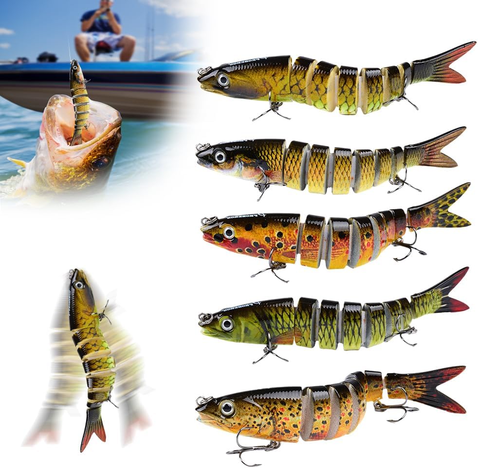 Bionic Fish, Easy Catch Hooks, Magic Noisy Wiggling and Vibrating Actions for More Bites, Lifelike Fishing Lures for Bass Trout Walleye Crappie, Strongest Dyneema Fiber Jointed Swimbaits