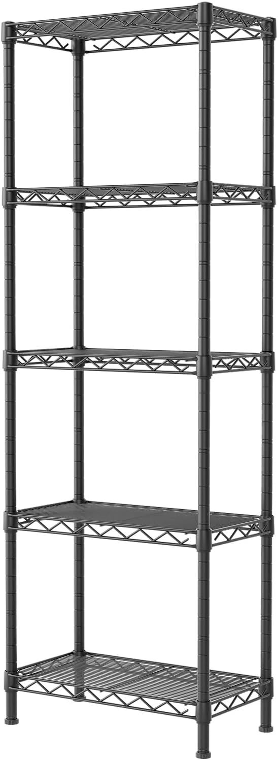 SINGAYE Metal Shelves Wire Shelving Storage Standing Adjustable Shelf Unit | 5 Tier Mesh Units Shelf for Kitchen Laundry Bathroom Closet Organizers Pantry Narrow Home Rack 10″ D x 16″ W x 55″ H Black