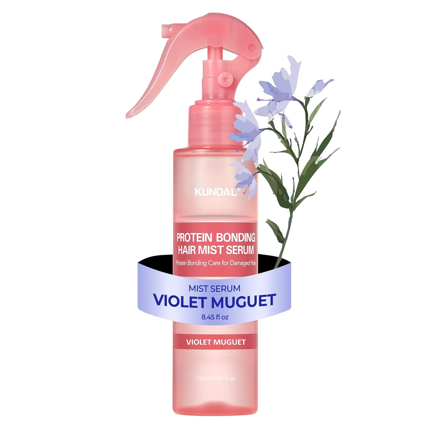 KUNDAL 5-in-1 Protein Bonding Hair Mist – Viral Heat Protectant & Leave-In Shine Serum for Dry, Damaged, Frizzy & Color-Treated Hair – Vegan, Violet Muguet Scent, 5.07 Fl Oz