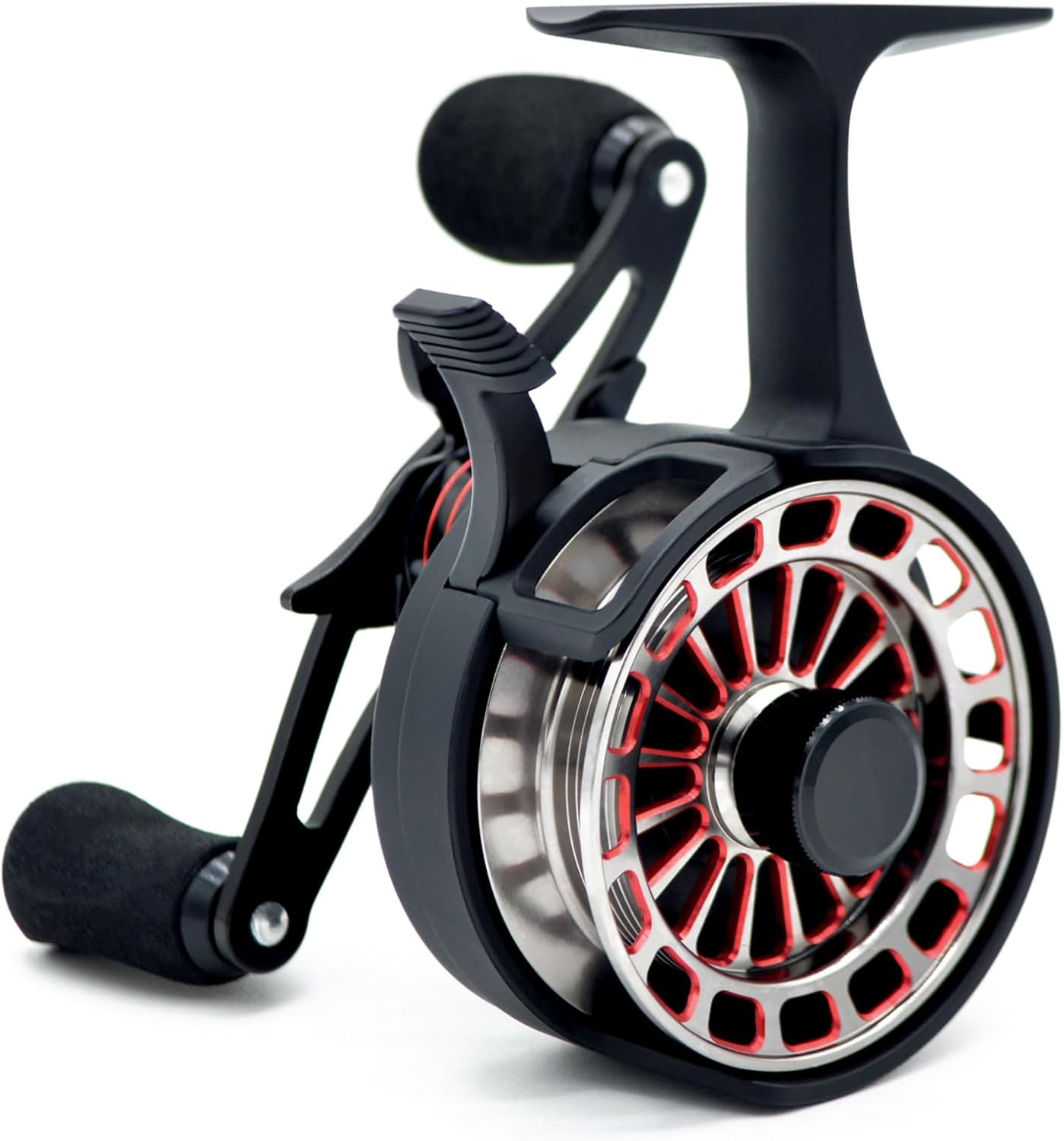 Inline Ice Fishing Reel, 3.2:1 High Speed Gear Ratio, 3+1 Anti-Reverse Ball Bearings, Magnetic Brakes, Lightweight Graphite Frame with a CNC Aluminum Spool for Winter Fishing