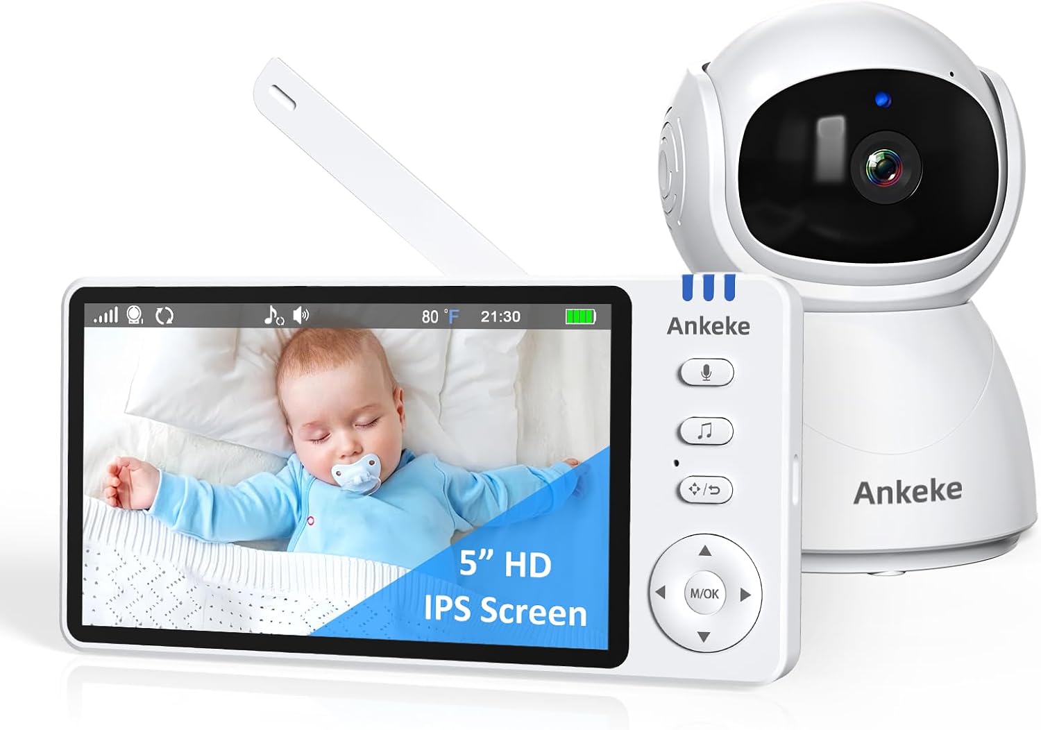 Baby Monitor with Camera and Audio, No WiFi Baby Monitor with 5″ 720P HD Screen, 100-Hour Battery, 1000ft Long Range, 2-Way Talk, Voice Motion Detection, Night Vision and 355°PTZ