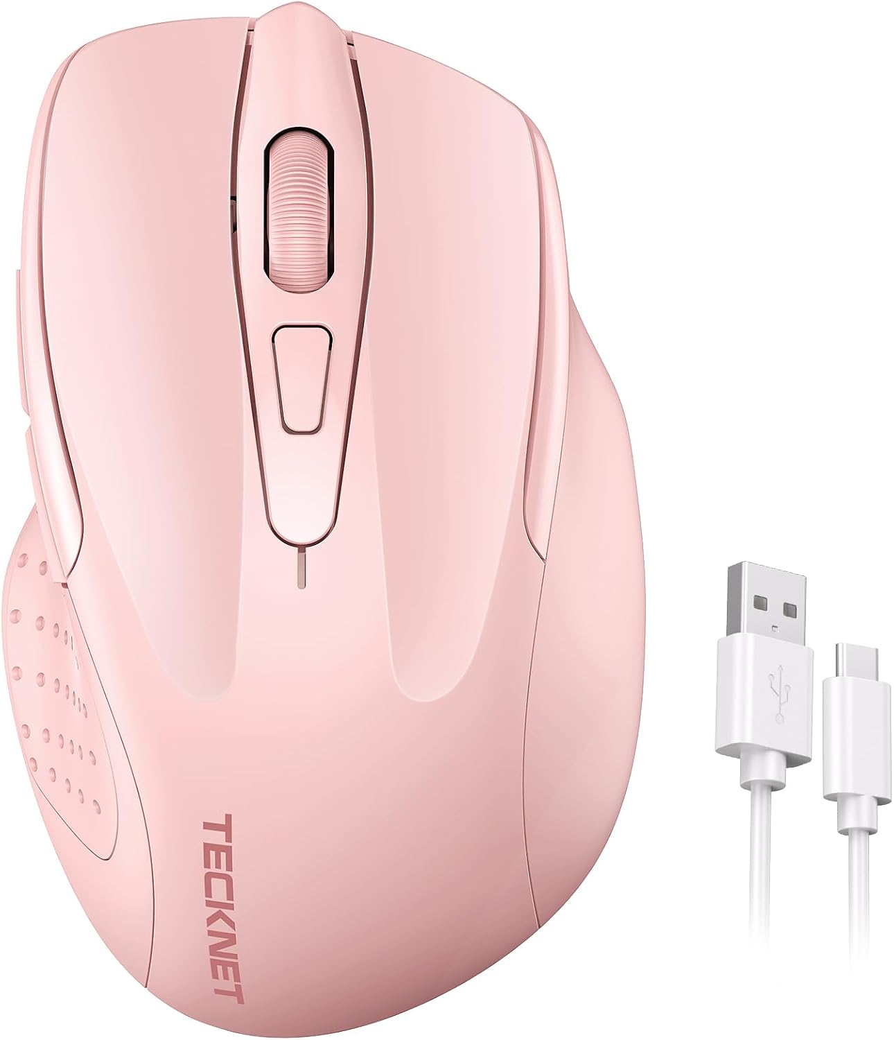 TECKNET Wireless Mouse Rechargeable, 2.4G USB-A Silent Mouse, Quiet Click, 6 Adjustable 4800 DPI, Cordless Computer Mice, Ergonomic Mice for Laptop, 6 Buttons for Chromebook, Ergo Grip – Pink
