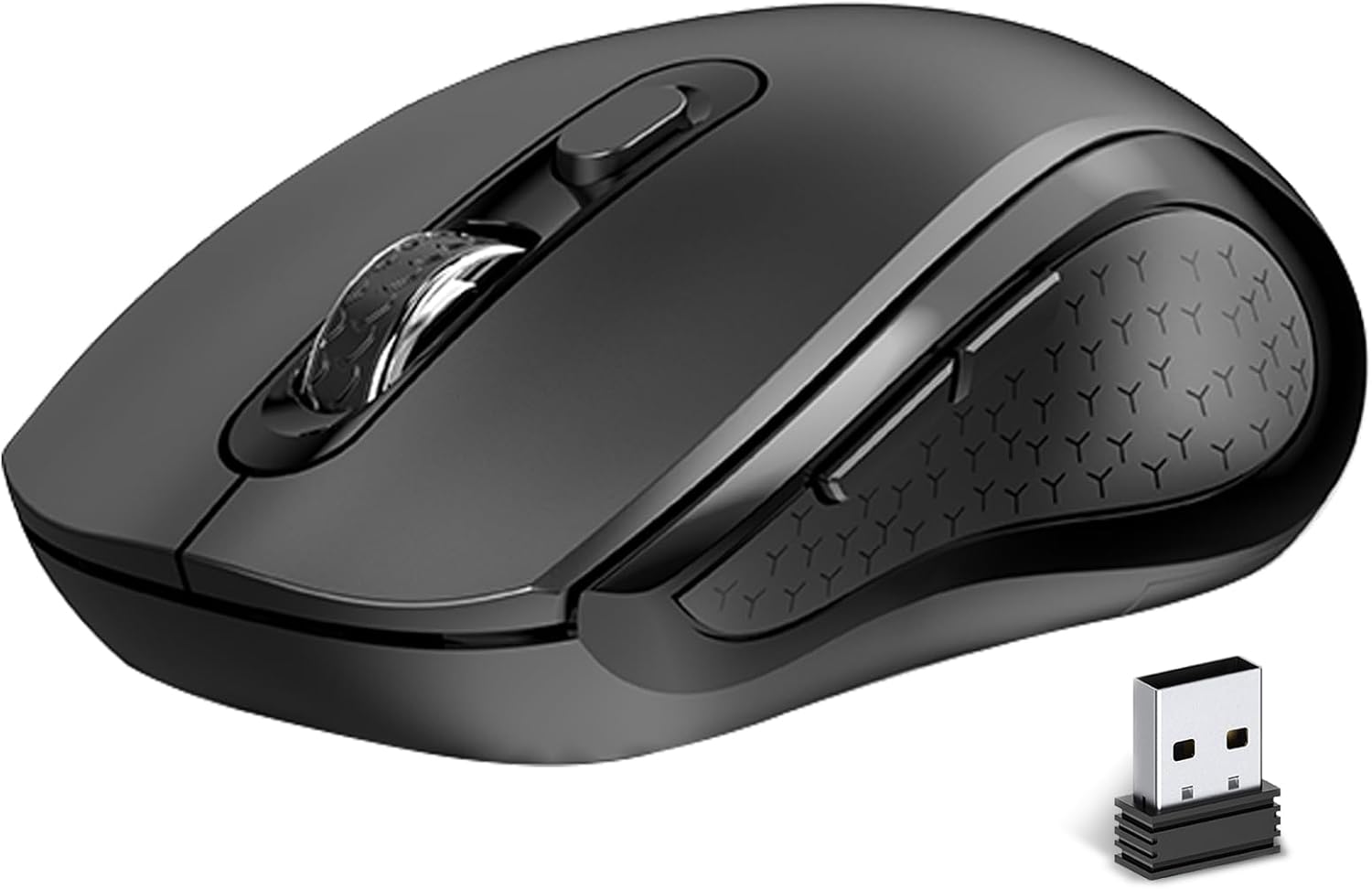 Wireless Mouse Ergonomic, Side Buttons Mouse, 2400 DPI, Silent and Anti Slip Roller Cordless Mice, 2.4Ghz with USB Receiver, 6 Buttons, Suitable for Laptop PC Chromebook and Windows 11/10/7 – Black