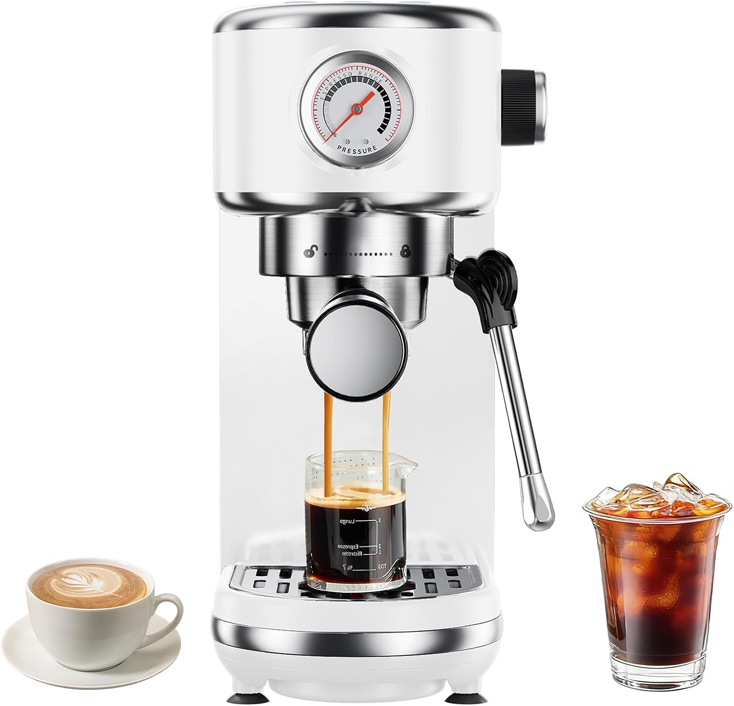 Atatix 20 Bar Espresso Machine with Milk Frother, Professional Compact Espresso Maker, Stainless Steel Coffee Machine with Precise Temp Control & 44oz Removable Water Tank for Latte, Cappuccino, White