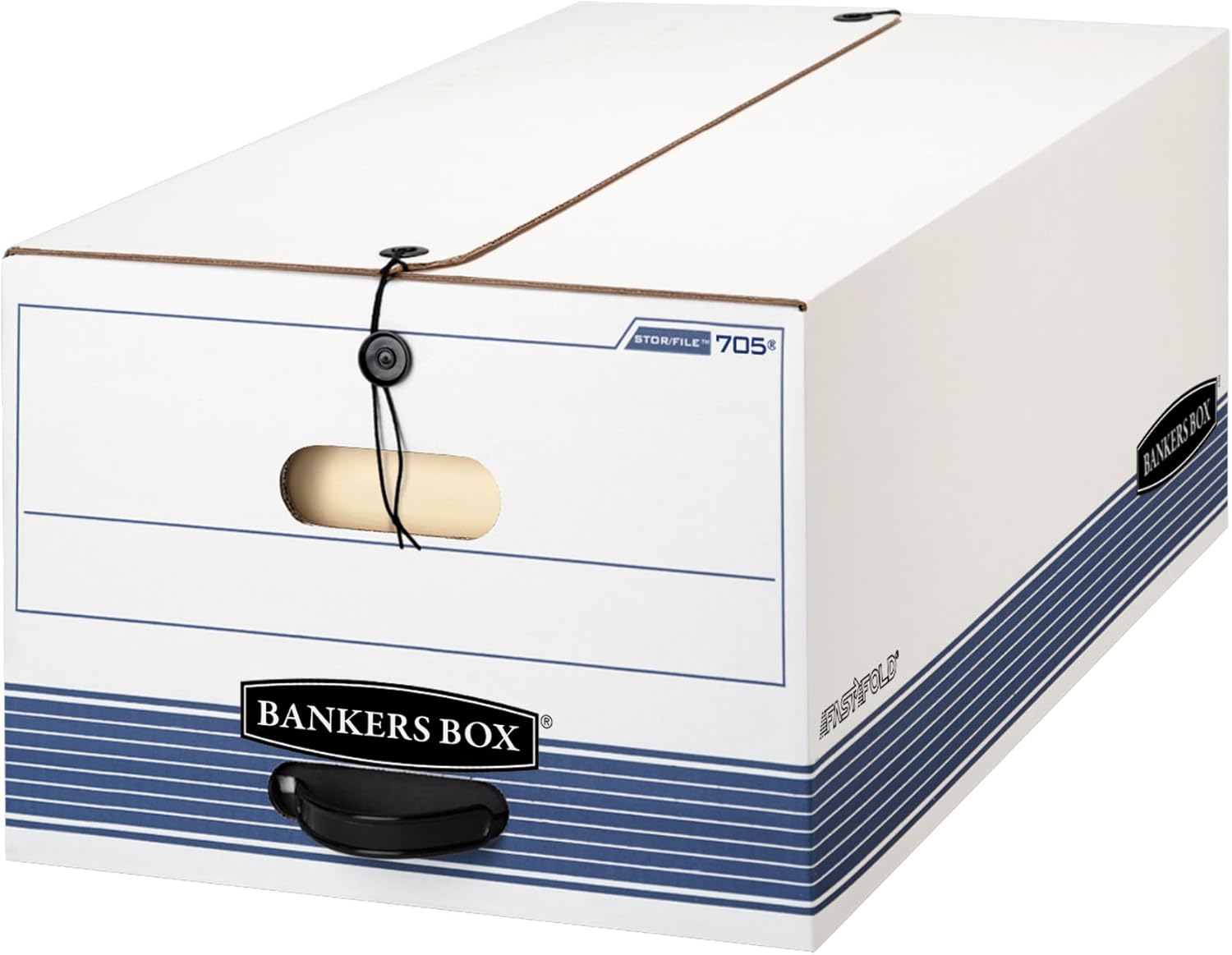 Bankers Box 12-Pack String & Button Medium-Duty File Box, Legal, FastFold | Keep important records buttoned up with secure closure, FastFold setup, reinforced handles, and stackable strength.