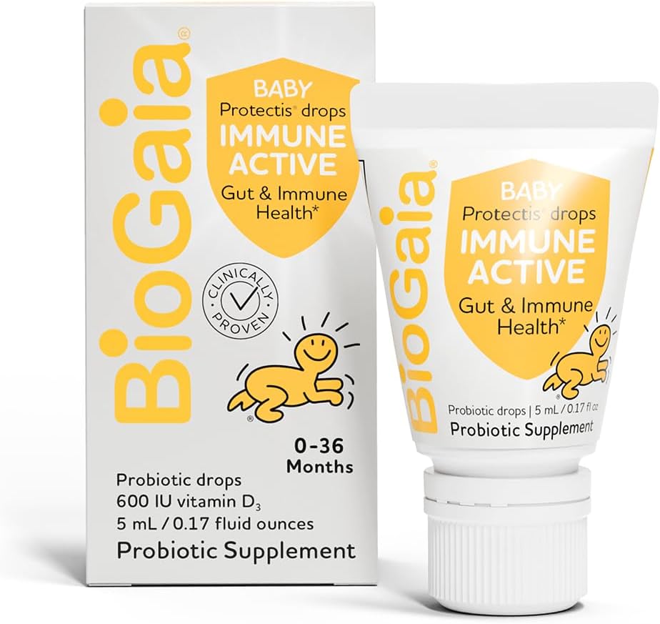 BioGaia Immune Active Baby Probiotic Drops + Vitamin D | Immune & Digestive | Pediatrician-Recommended | Supports Immune Health | Promotes Digestive Health & Regularity | Baby & Toddlers | 5mL