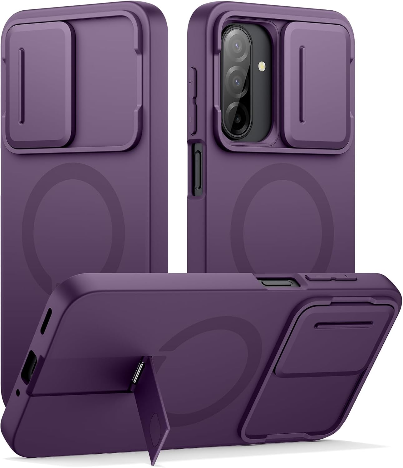 SURITCH for Samsung Galaxy A17/A26 5G Case, Compatible with MagSafe, Shockproof Bumper Cover Slim Magnetic Protective Cases with Camera Cover & Adjustable Metal Kickstand for Galaxy A17/A26 5G, Purple